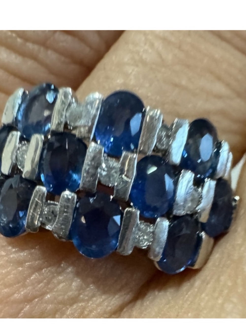 Platinum Blue Sapphire & Diamond Multi-Row Ring